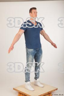 Whole body blue tshirt light blue jeans modeling a pose…